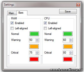 вид RAM CPU Taskbar
